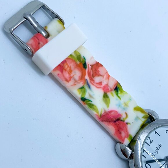 Sophie women’s Quartz analog watch 35mm silver tone colorful floral band running - Picture 4 of 5